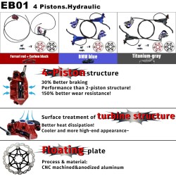 Kompletter Monorim EB01 4-Kolben-Hydraulikbremssatz – Hebel, Bremssättel, Kabel und Bremsscheibe Monorim - 8 Kompletter Monorim 