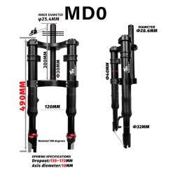 Monorim MD0 Dual Air Version 490mm x 165mm Vorderradfederung  - 1 
Kompatibilitaet: ausgelegt fuer Setups im Mass 490mm x 165mm 