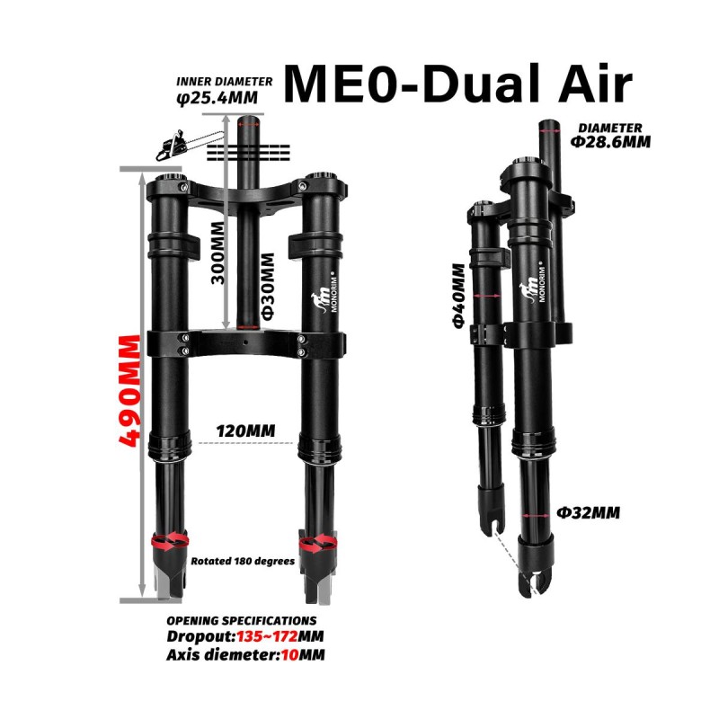 Vordere Federung Monorim ME0 Dual Air 565mm x 165mm  - 7 
Eignung: vordere Federung Monorim ME0 Dual Air 565mm x 165mm fur Upgra