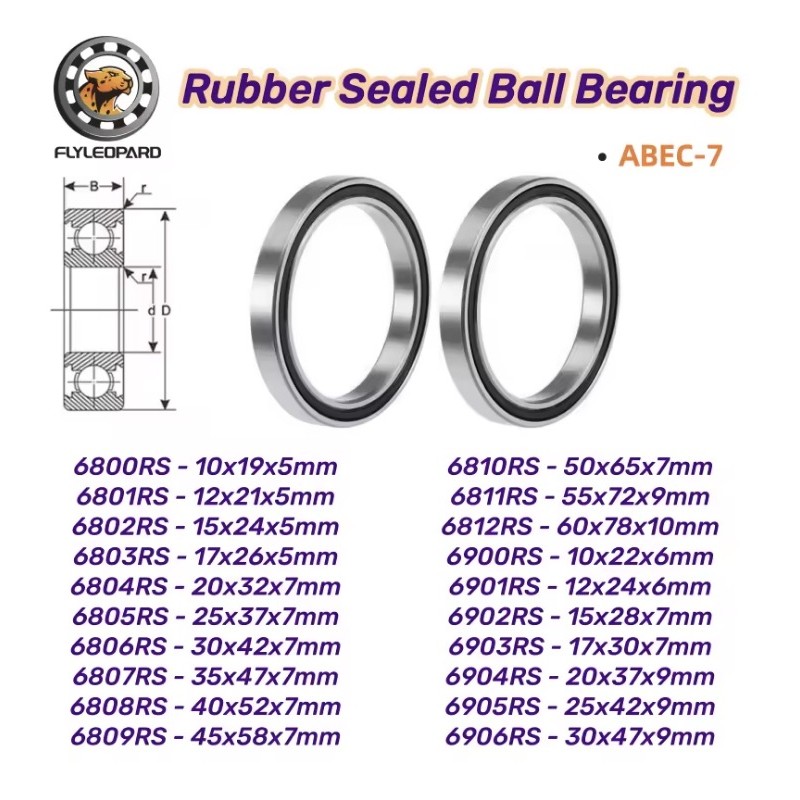 Set de 2 rulmenți cu bile etanșați RS ABEC 7 - 6810RS, 6800RS, 6801RS, 6802RS, 6803RS, 6804RS, 6805RS  - 2 Compatibilitate după 