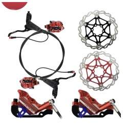 Polnyy komplekt 4-porshnevogo gidravlicheskogo tormoza Monorim EB01 — rychagi, supporty, tros i tormoznoy disk. Monorim - 1 Poln